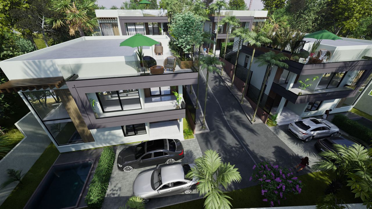 Bird's eye view of Konkonuru Ridge — all 4 units with private pools